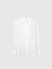 Women's Plain White Tie Neck Long Sleeves Smooth Acetate Blouse