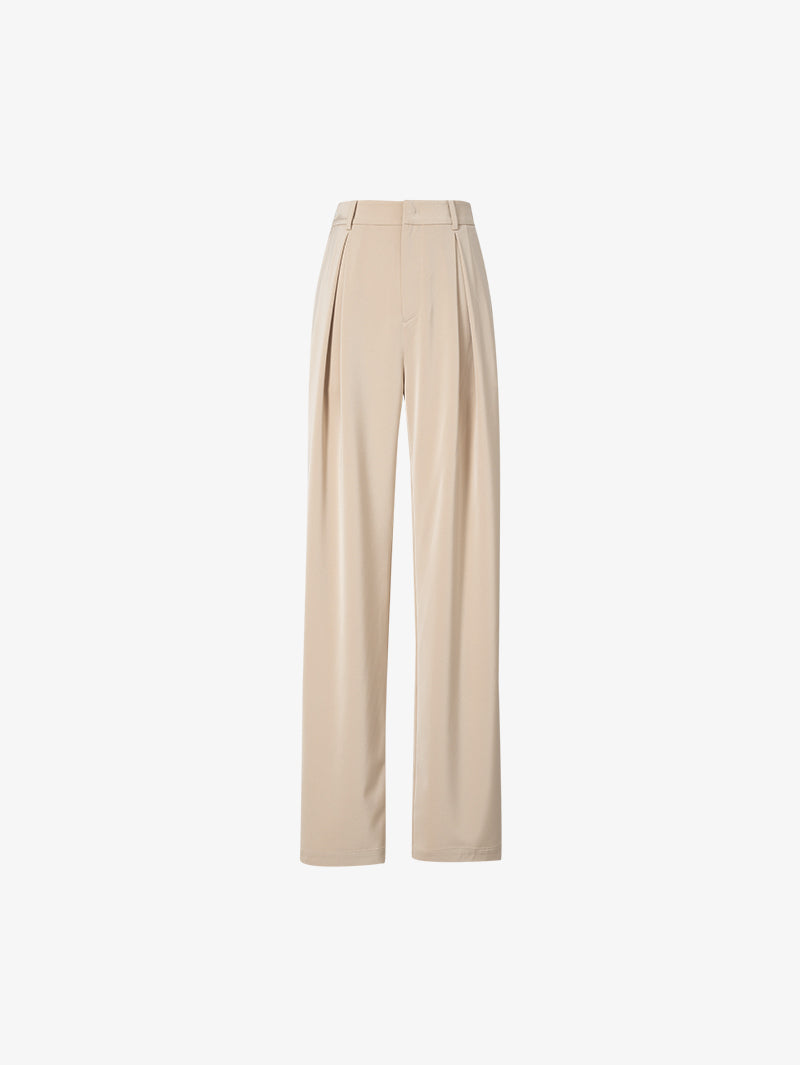 Women's Light Khaki Straight Fit Suit Pants Trousers