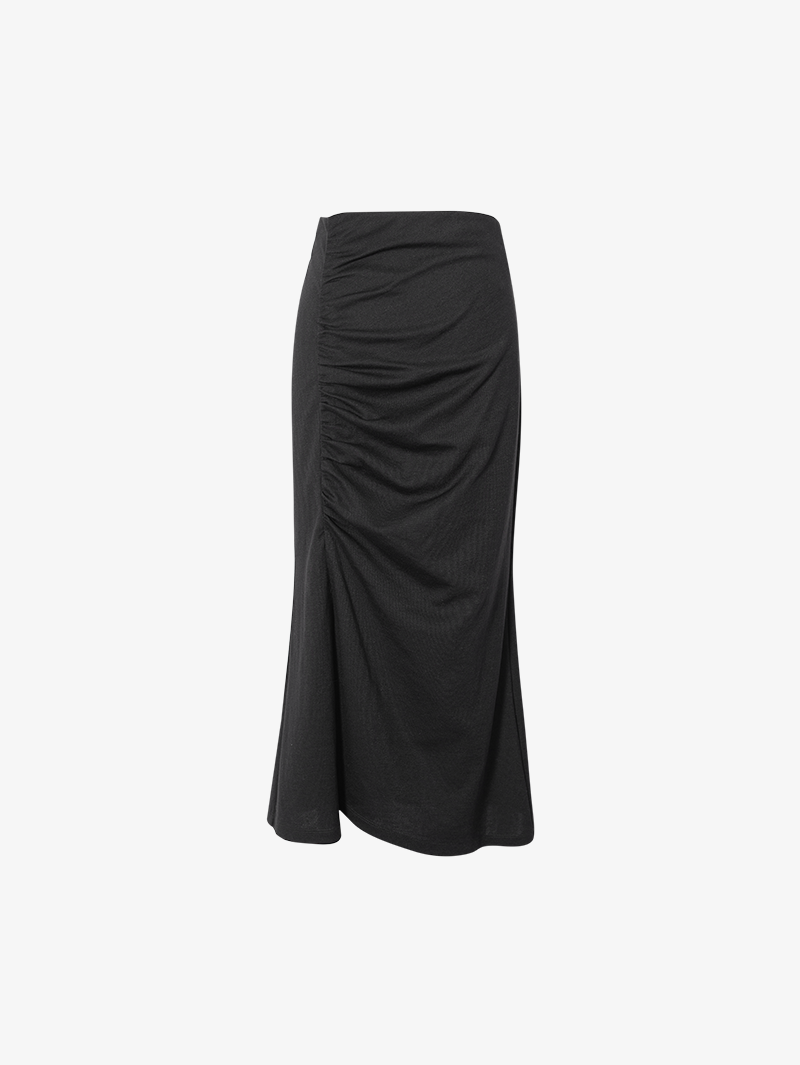 Women's Black High Waist Triacetate Draped Skirt