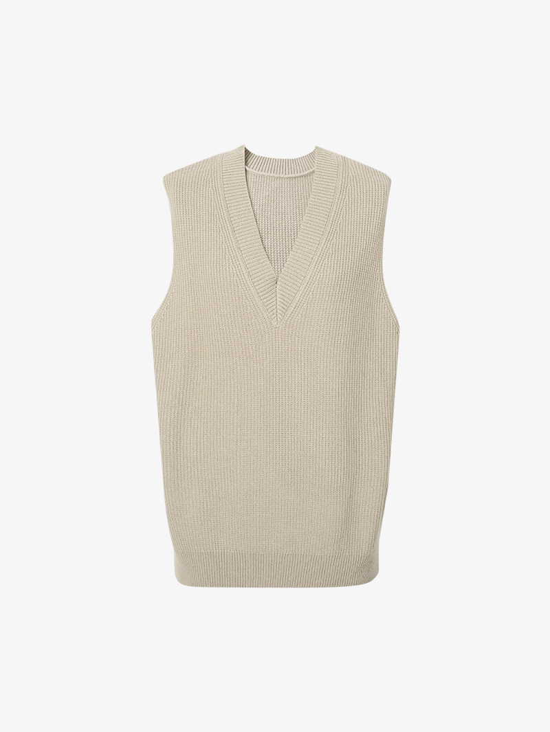 Women's Light Khaki V Neck Knit Vest