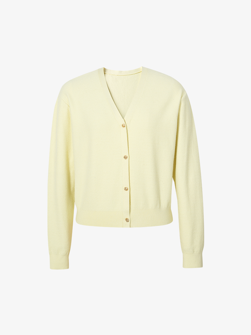 Women's Moonlight Yellow V Neck Elegant Button Down Cardigan Sweater