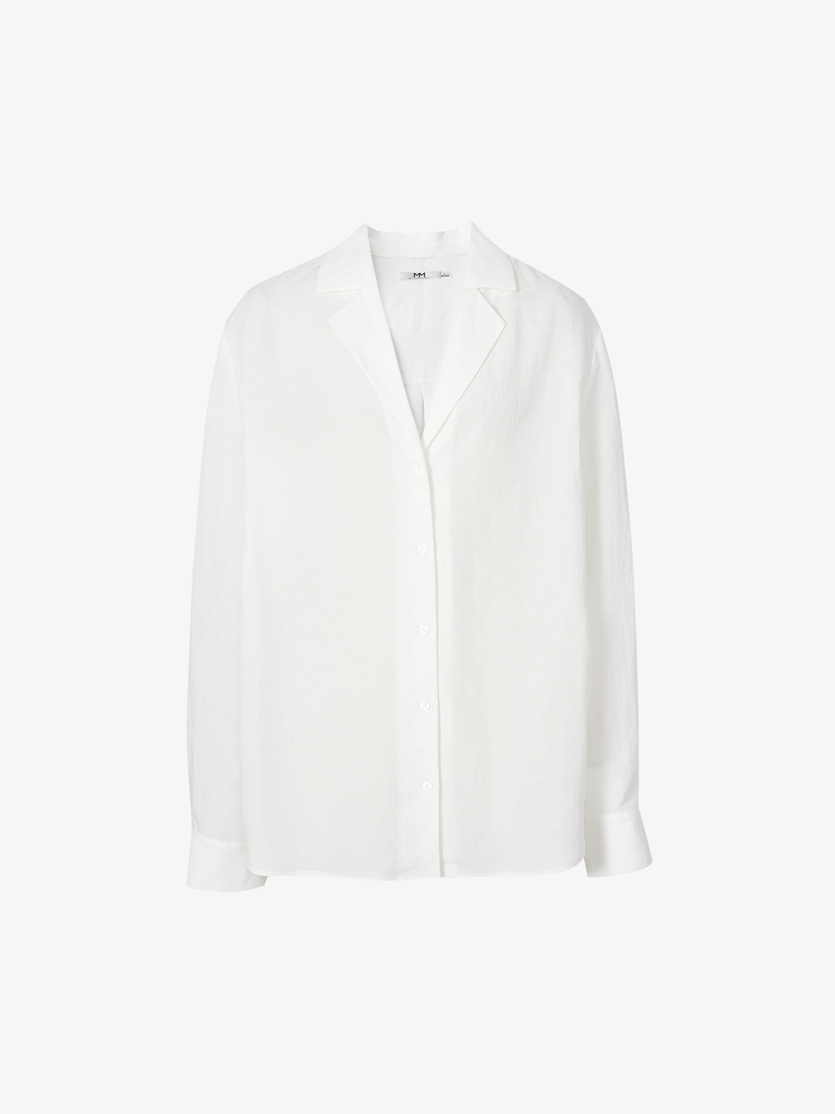 Chemise blanche à col tailleur et décolleté en V à manches longues