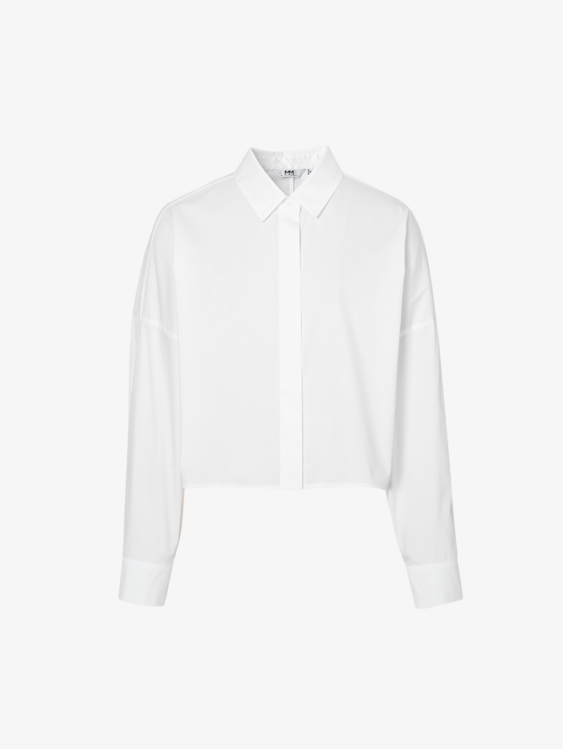 Women's White Classic Collar Pleat Design Long Sleeve Short Shirt