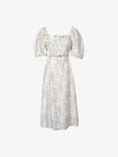 Women's Floral Light Gray Square Neck Puff Sleeves Breathable Lyocell Middle Length Dress