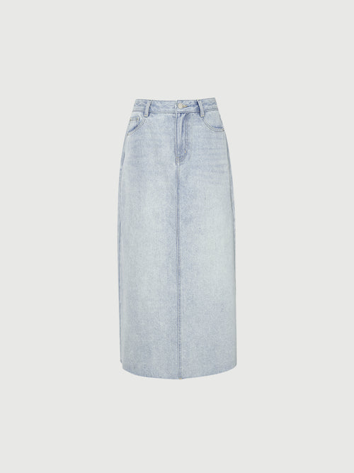 Load image 1 in gallery view. Women's Light Blue Contton Denim Skirt