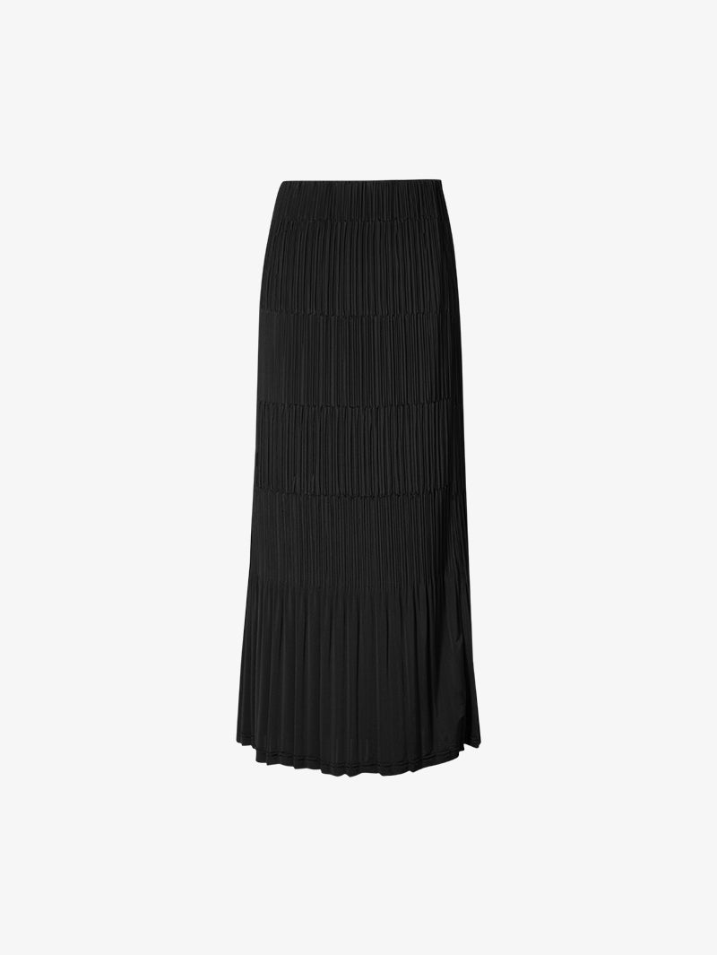 Women's Black Navy Irregular Pleated Knit Skirt