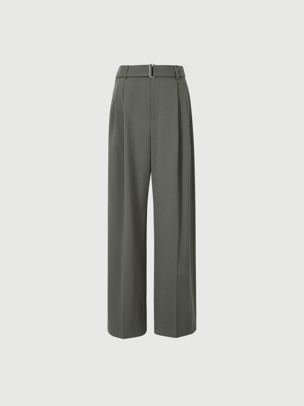 Women's Gray Wide Leg Belted Winter Trousers