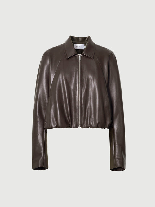 Charger l'image 1 dans la galerie. Cropped Leather Jacket with Stand Collar