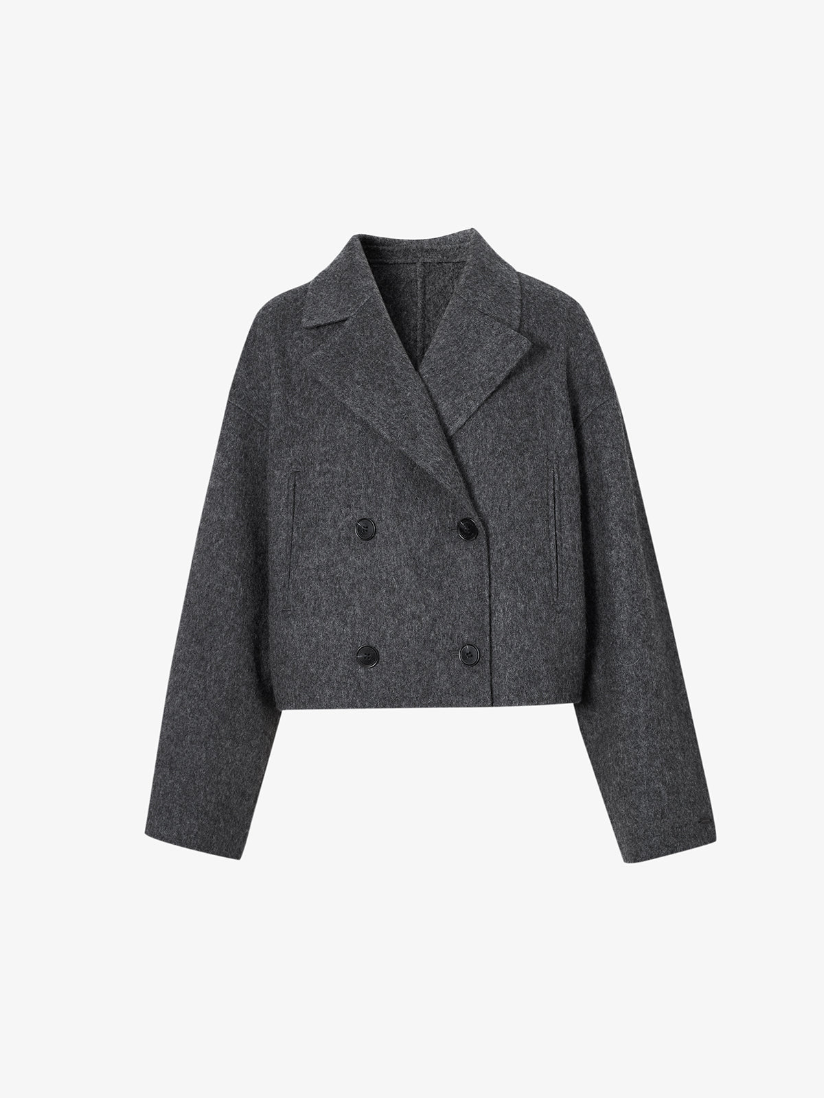 Women's Extreme Gray Notch Lapel Double Breasted Wool Short Coat