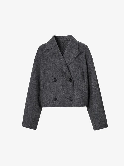 Charger l'image 1 dans la galerie. Women's Extreme Gray Notch Lapel Double Breasted Wool Short Coat