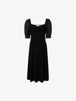 Women's Black Square Neck Puff Sleeves Smooth Vinegar Dress