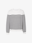 Women's White Round Neck Stripe Sheep Wool Pullover Sweater