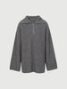 Women's Gray Zipper Lapel Design Sheep Wool Sweater