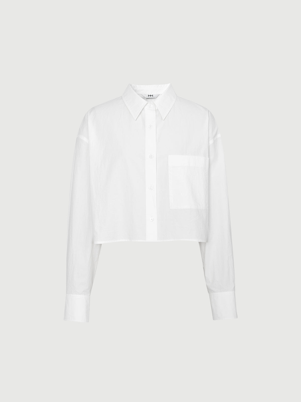 Chemise courte blanche unie à col classique et manches longues