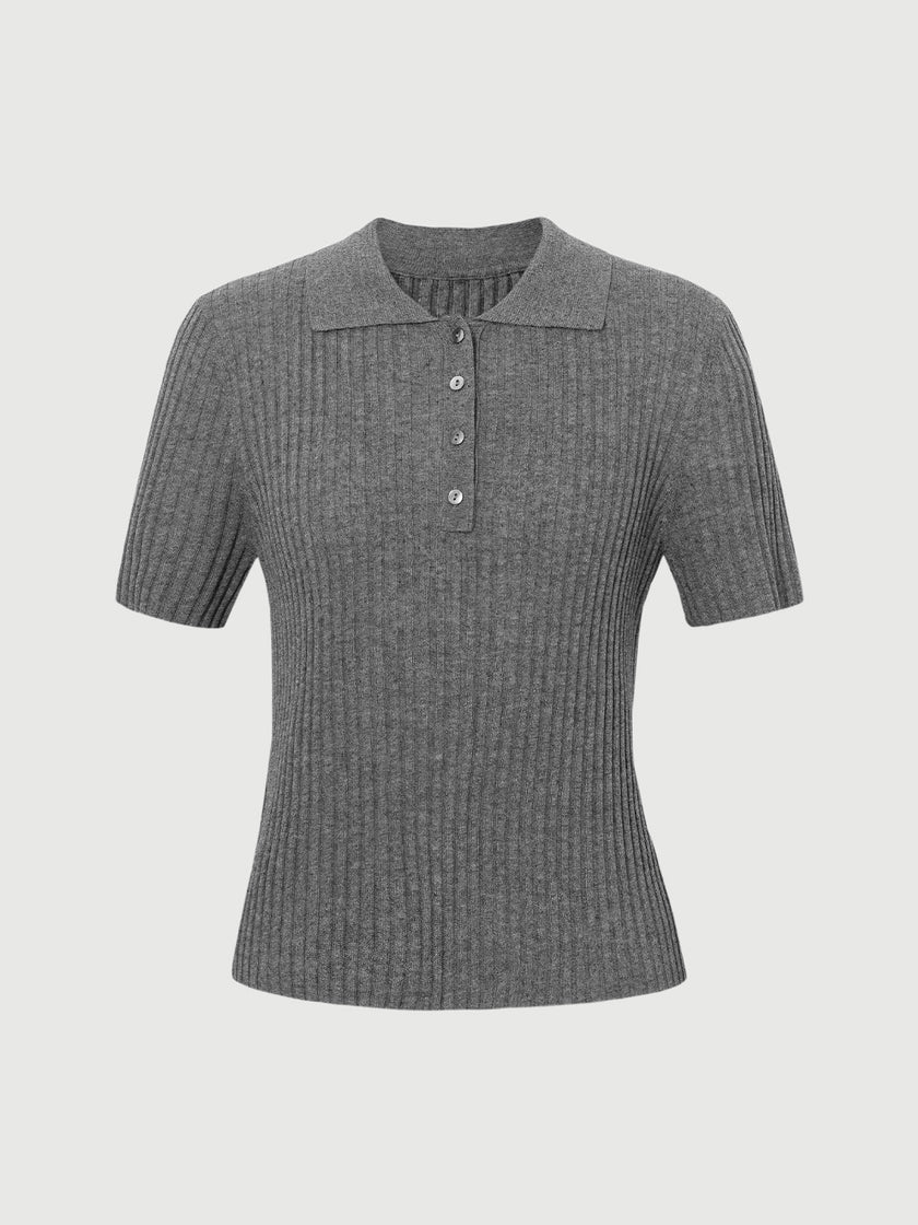 Polo Ribbed Knit Top