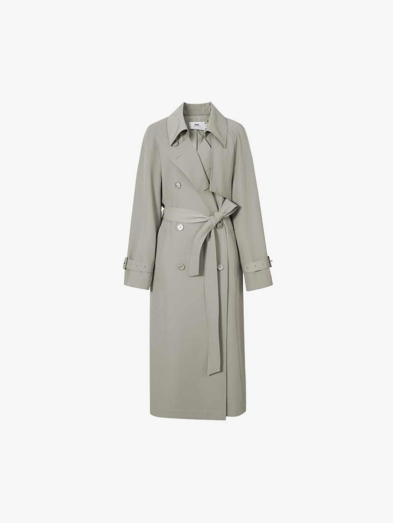 Women's Gray Notch Lapel Double Breasted Trench Coat