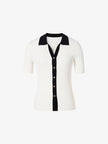 Women's White Polo Neck Short Sleeves Button Down Knit Top