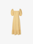 Women's Sunset Orange Square Neck Puff Sleeves High Waist Frill Hem Dress