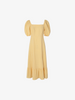 Women's Sunset Orange Square Neck Puff Sleeves High Waist Frill Hem Dress