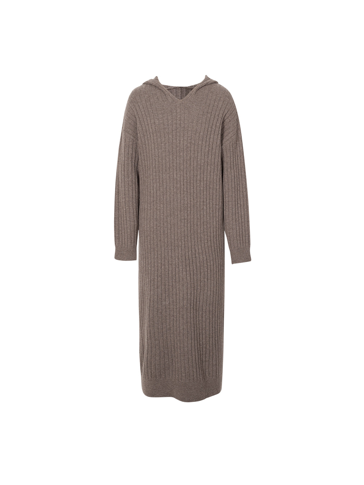 Women's Sandstone Brown Round Neck Loose Fit Wool Jersey Dress