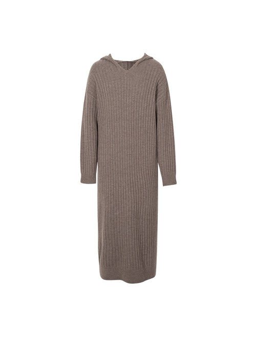 Load image 1 in gallery view. Women's Sandstone Brown Round Neck Loose Fit Wool Jersey Dress