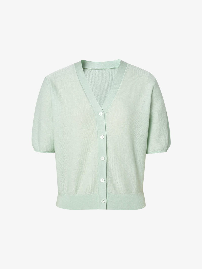 Women's Mint Green V Neck Short Sleeves Lyocell Knit Top