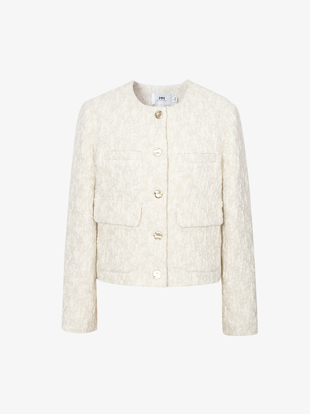 Veste boutonnée à col rond, manches longues, beige à motifs floraux