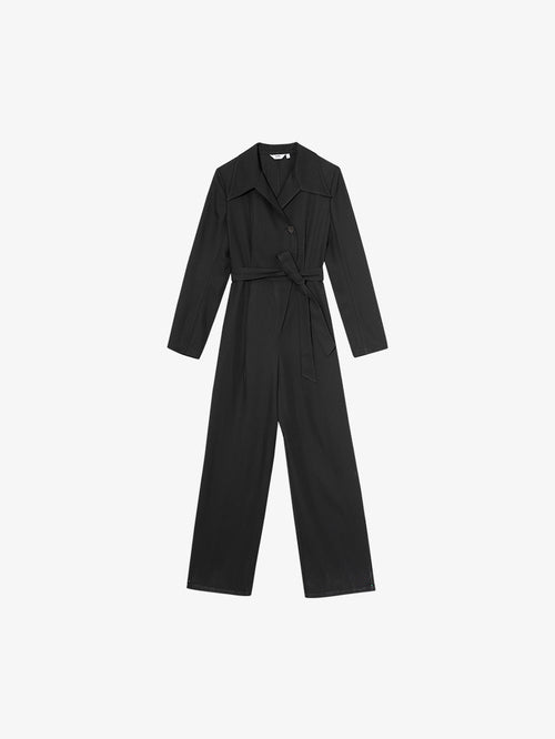 Load image 1 in gallery view. Women's Black Long Sleeve Acetate Jumpsuits