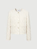 Beige floral patterned long sleeve round neck button-down jacket