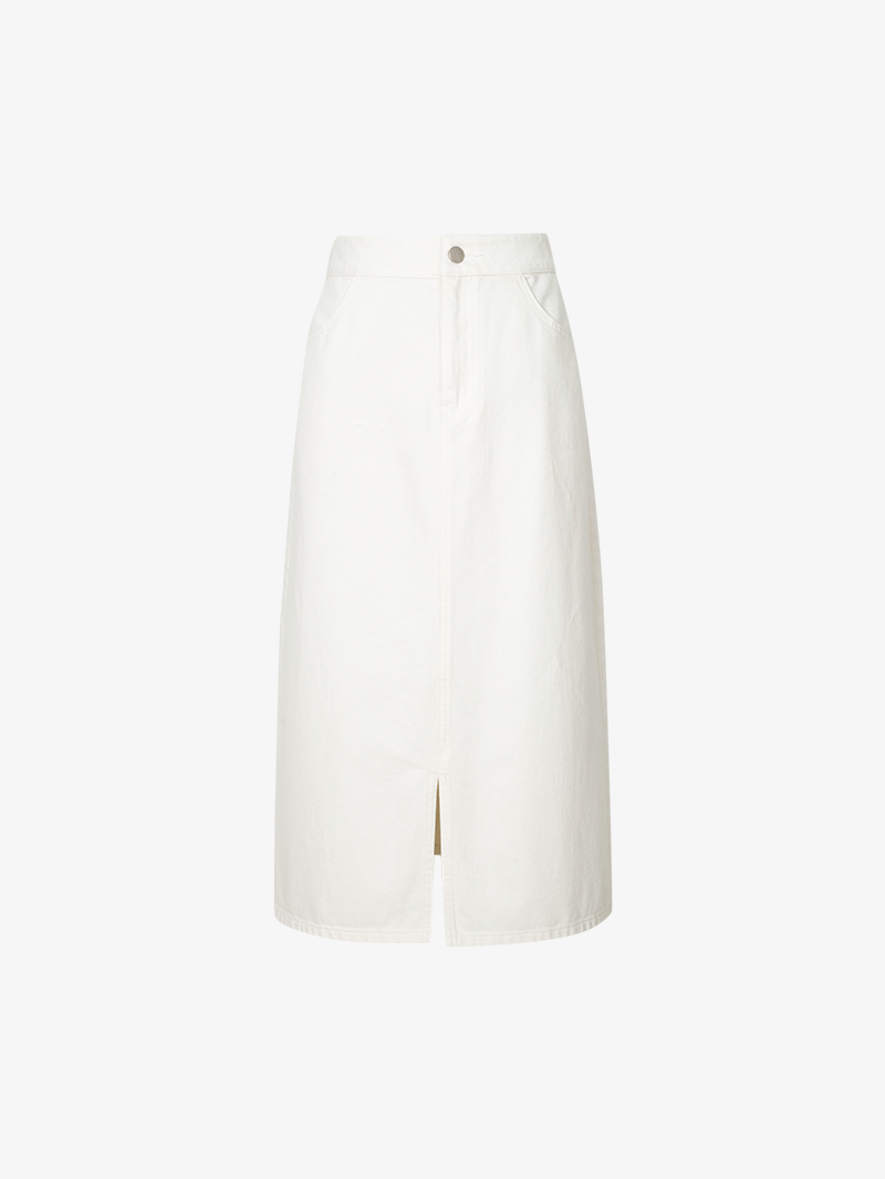 Women's White High Waist Straight Fit Cotton Middle Length Skirt