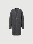 Dark gray sheepskin cardigan with puffed sleeves and V-neck