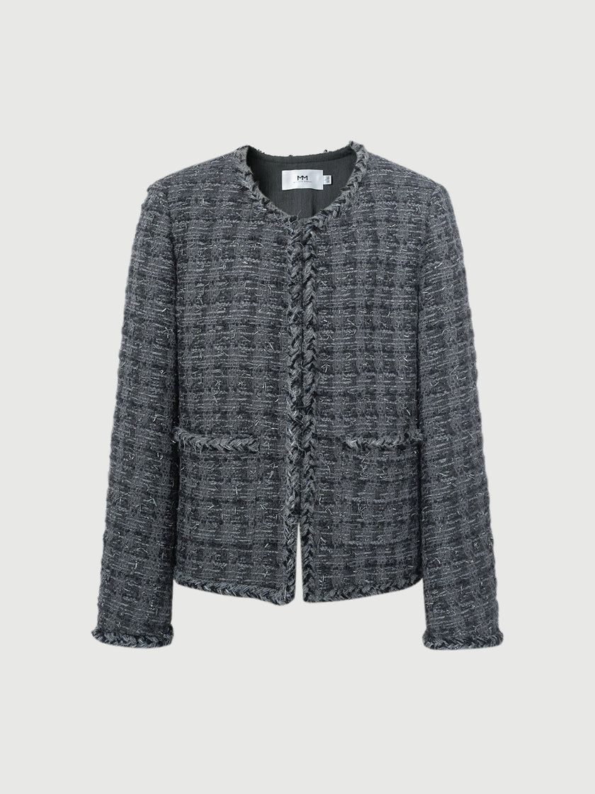 Wool Blend Trim Tweed Jacket