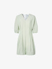 Women's Mint Green V Neck Short Sleeves Pleated Waist Dress