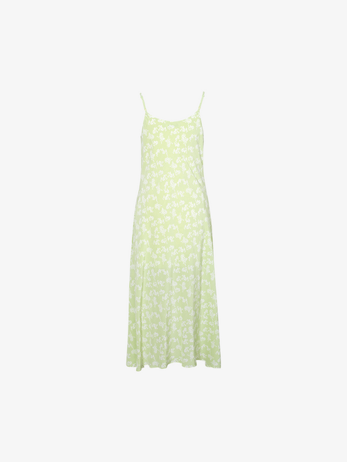 Load image 1 in gallery view. Women's Green FloralV Neck Slip Dress