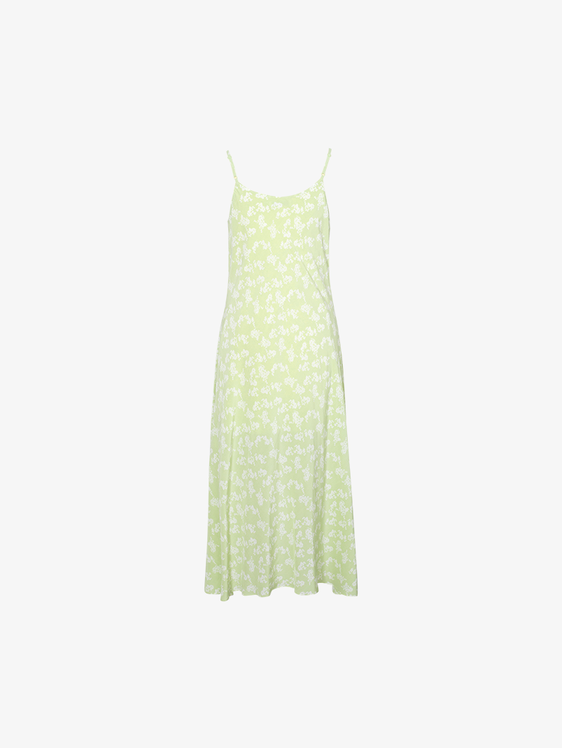 Women's Green FloralV Neck Slip Dress