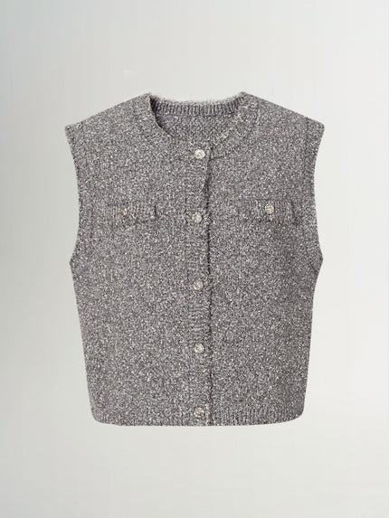 Grey knitted sleeveless round neck jacket
