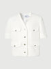 Women's Original White V Neck Texture Fringes Shoulder Pad Short Jacket