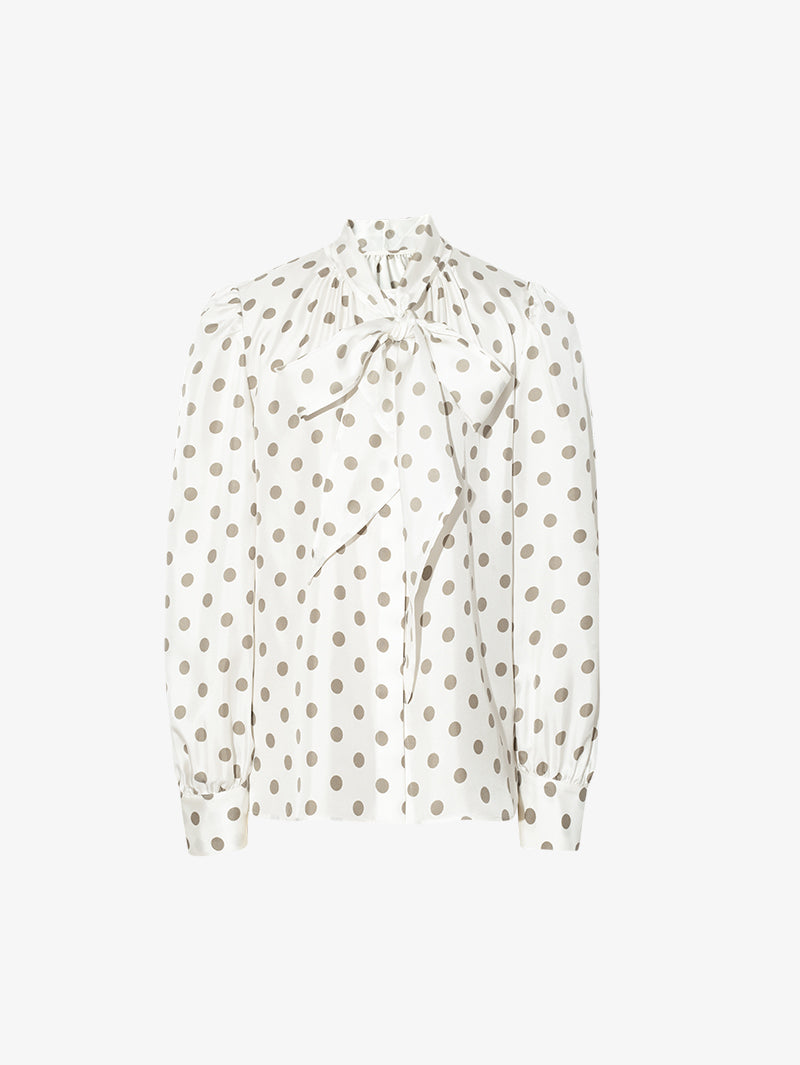 Women's Polka Dots Puff Sleeve Silk Blouse