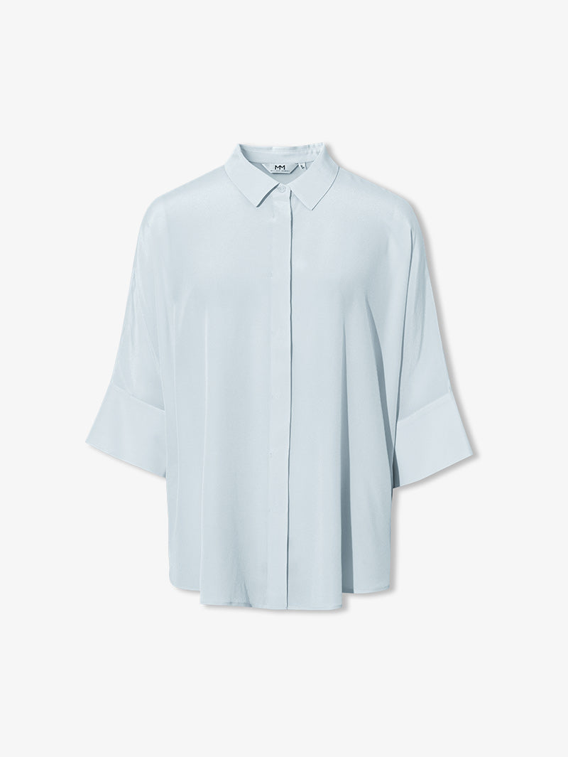 Women's Light Blue Classic Collar Long Sleeve Silk Shirt