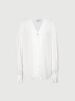 Women's White V Neck Long Sleeves Shirt