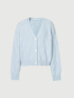 Women's Light Blue V Neck Rib Wool Knit Cardigan