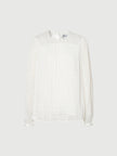 Women's White Pleat Deisgn Lantern Sleeve Blouse