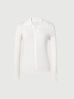 Women's Original White Polo Neck Long Sleeves Lyocell Triacetate Rib Pattern Knitwear