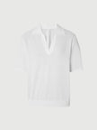 Women's White Polo V Neck Short Sleeve Knitwear Top