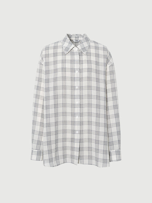 Carica immagine 1 in visualizzazione galleria. Relaxed-Fit Drop-Shoulder Long-Sleeve Plaid Lapel Shirt