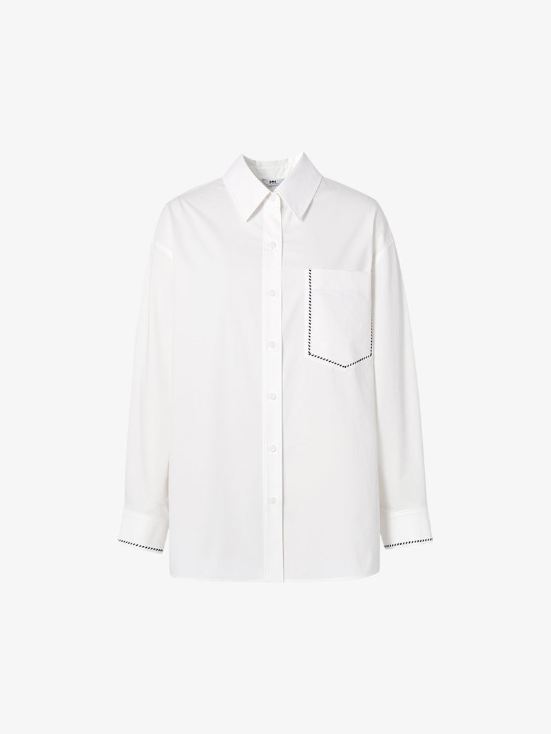 Women's White Collar Long Sleeve Cotton Triacetate Shirt