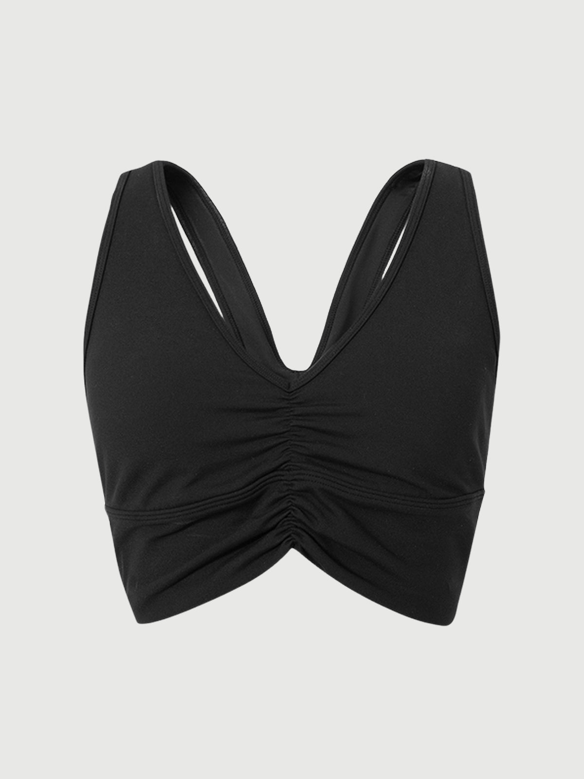 Black V-neck yoga bra