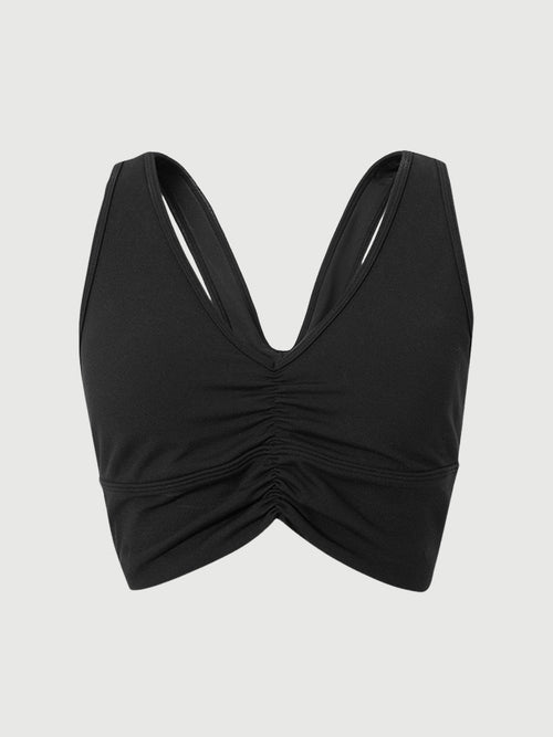 Load image 1 in gallery view. Black V-neck yoga bra