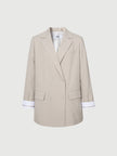 Camel gray blazer with notched collar, loose fit and double breasted