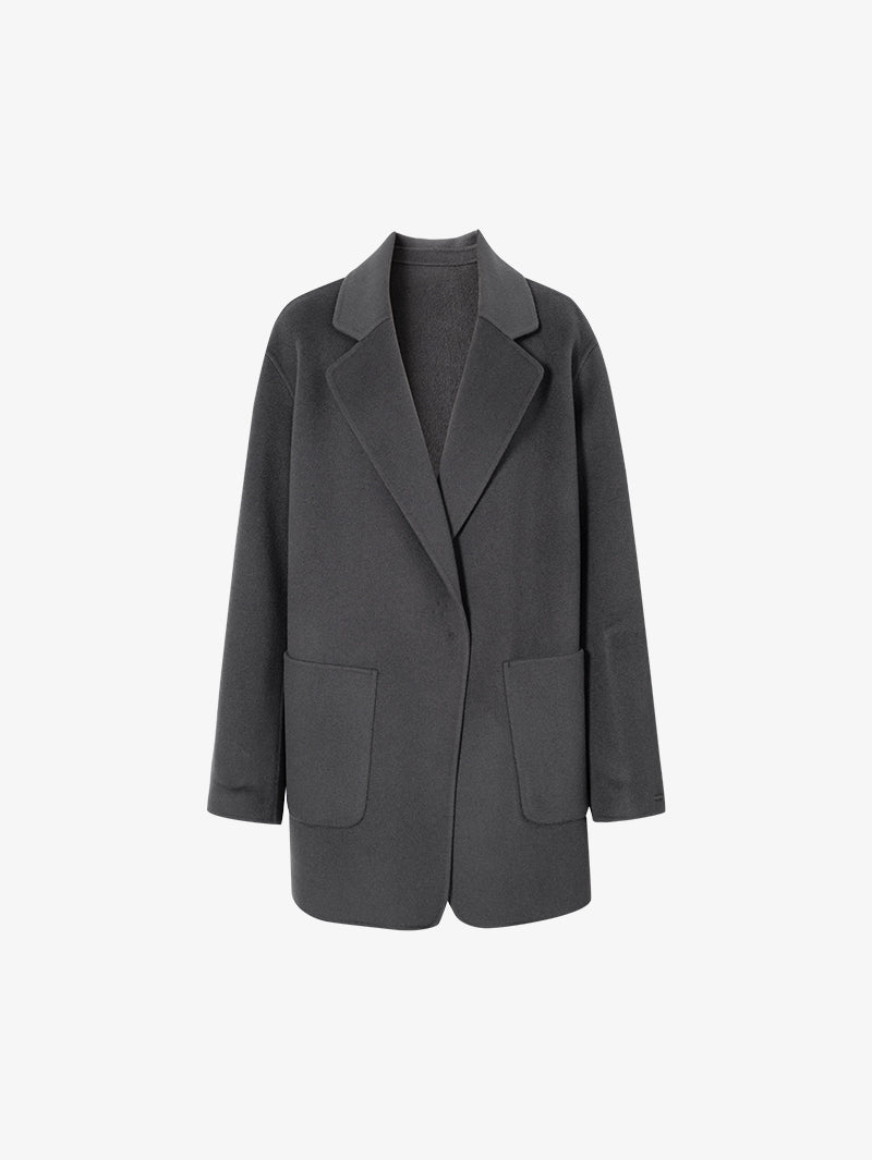 Women's Gray Notch Lapel Sheep Wool Coat